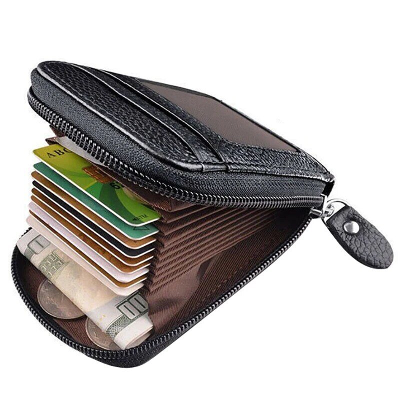 Men's Leather Credit Card Wallet Holder RFID Blocking Zipper Thin
