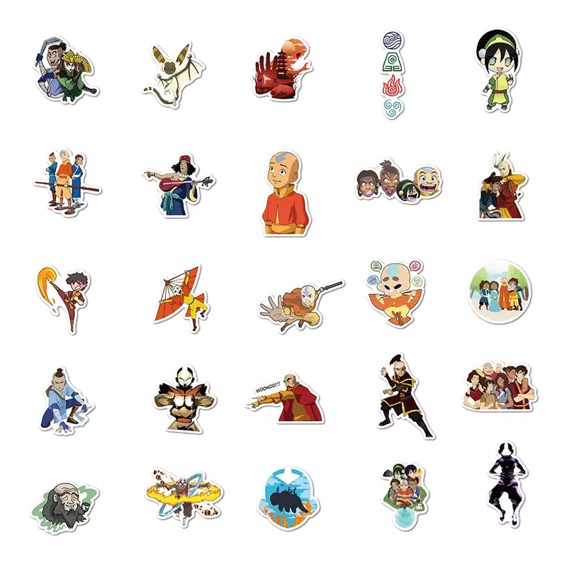 멋진 애니메이션 아바타 마지막 에어벤더 방수 스티커, DIY 스케이트보드 기타 휴대폰 만화 데칼, 어린이 장난감 스티커, 50 개, 신제품