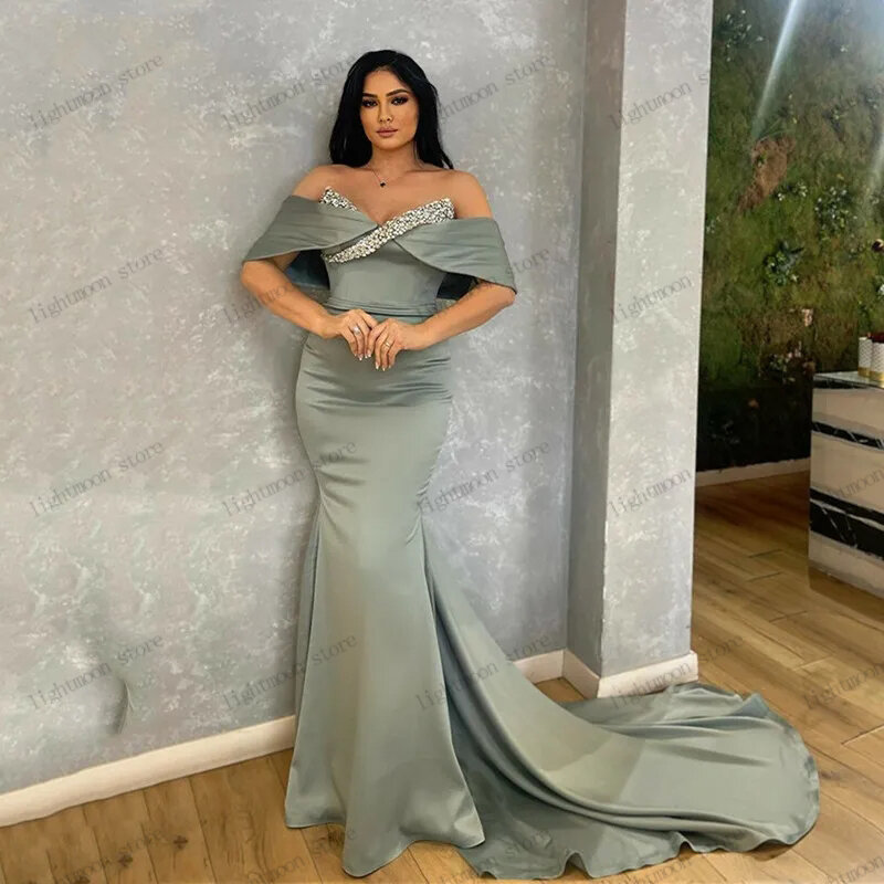 Classic Evening Dresses Off The Shoulder Prom Dress Satin Ball Gowns Sequin Appliques Floor Length Robes 2024 Vestidos De Gala