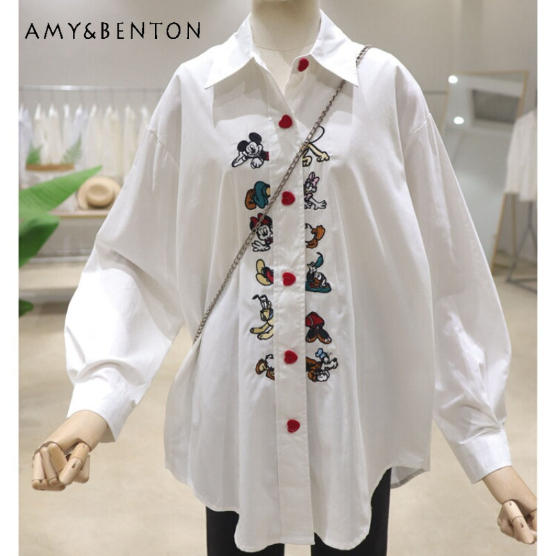 Blusa bordada com seios femininos, camisa de manga comprida, top solto, comprimento médio, abaixo do quadril, Potter Love, Primavera, 2022