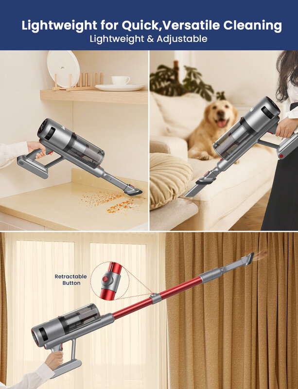 INSE V120P Cordless vacuum cleaner, 30kPa&3-speed modes, cordless vacuum cleaner 450W, Stick vacuum cleaner, 60 minutes battery