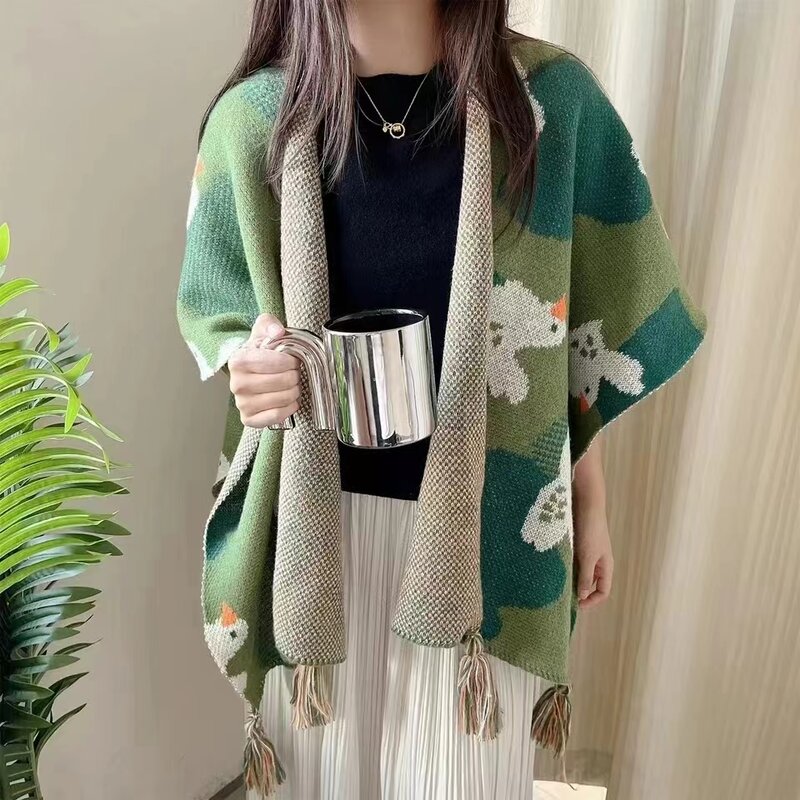 Poncho Cloak Tourism Shawl Autumn and Winter Ethnic Style Knitted Capes High-end New Style Outer Scarf Split Women Shawl