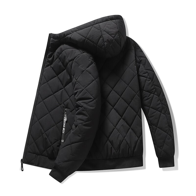 남성용 후드 재킷, 가을 겨울 코튼 패딩 재킷, 남성 패션 의류, 마름모 질감 캐주얼 파카, 플러스 사이즈 5XL