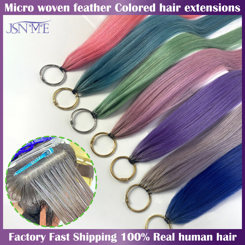 JSNME  Color Straight Micro feather New hair extensions Remy Human Hair Blue Purple Pink 613 Color 100% Real Natural Human Hair
