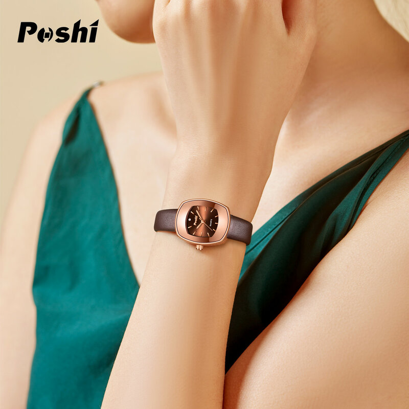 POSHI oryginalny zegarek kwarcowy dla kobiet moda na co dzień damskie skórzany pasek do zegarka damskie zegarki prezent reloj para mujer