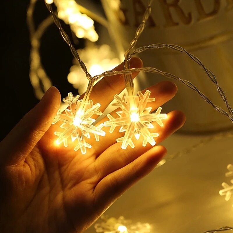 Cadena de luces LED con forma de copo de nieve para exteriores, iluminación duradera para Navidad, jardín, vacaciones, boda, 1,5 M, 10 lámparas