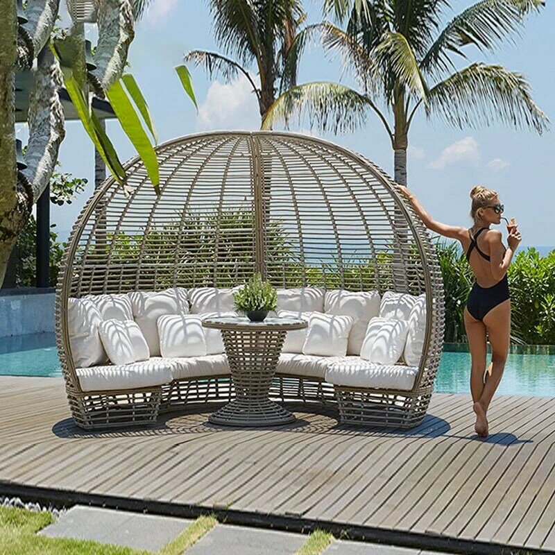 Creative Large Bird's Nest Rattan Chair Sofa Combination Resort Sun Room Courtyard Outdoor Luxury Sofa
