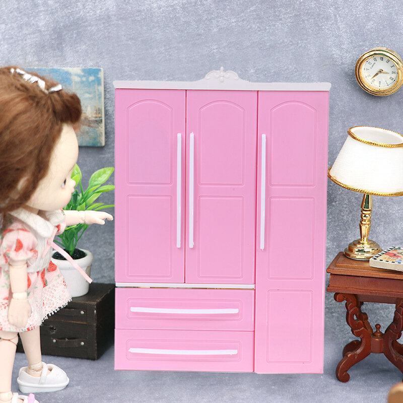 Pink Closet Wardrobe Clothes Storage Home For  s Girls Toy Princess Bedroom Furniture Doll House Accessories Wholesale