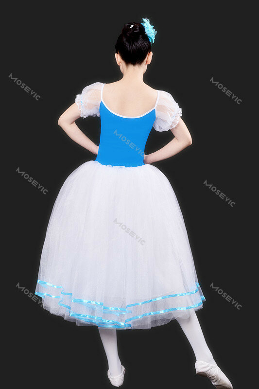 New Romantic Tutu Giselle Ballet Costumes Girls Child Velet Long Tulle Dress Skate Ballerina Dress Puff Sleeve Chorus Dress