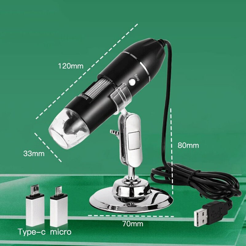 디지털 현미경 카메라, 3in 1 C 타입 USB 휴대용 전자, 납땜 LED 돋보기, 휴대폰 수리용, 500X, 1000X, 1600X