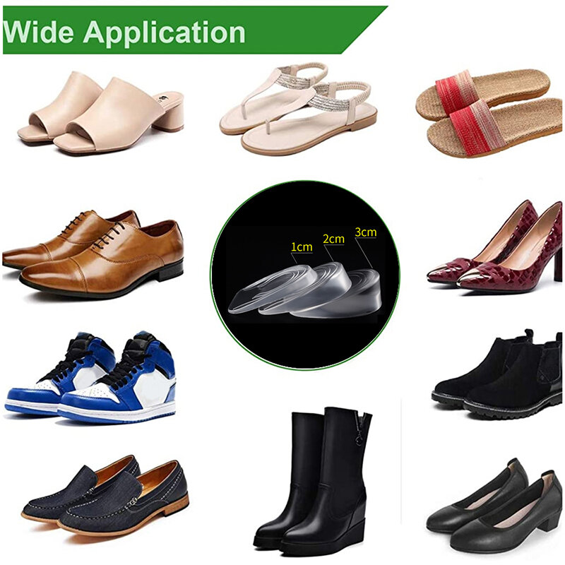 1Pair Silicone Height Increase Insole Heel Lifting Inserts Shoe Pads Foot Care Heel Pads for Shoes Men Height Increase Heel Cups