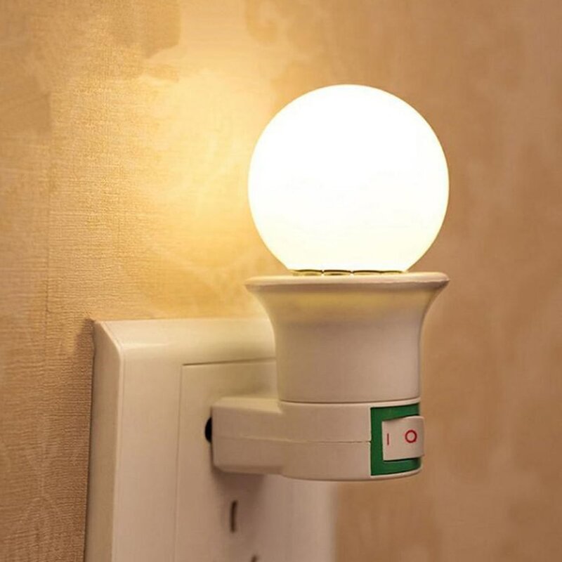 1PC 뜨거운 판매 실용적인 흰색 플라스틱 E27 LED 빛 소켓 미국 플러그 홀더 어댑터 변환기 전구 램프에 대 한 ON/OFF 단추 스위치
