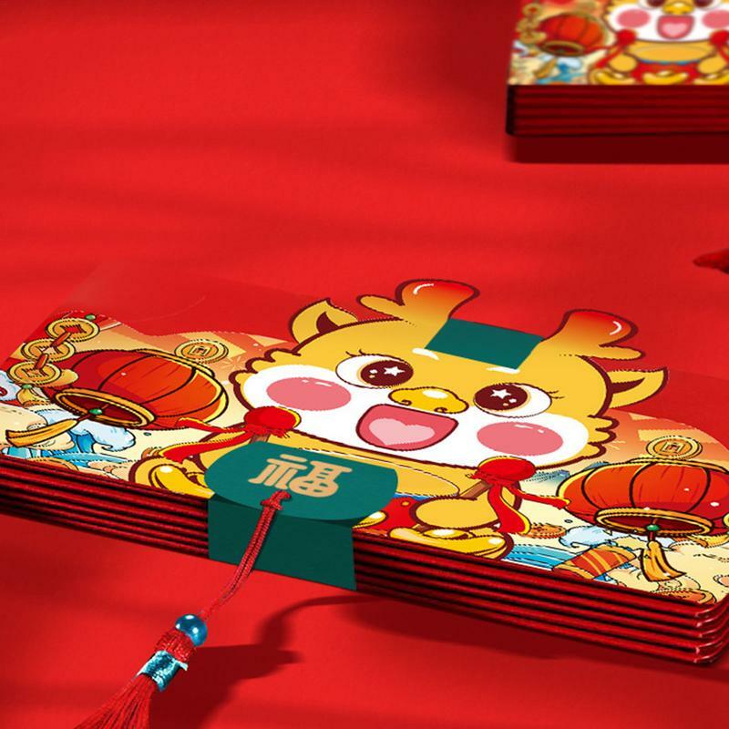 ตรุษจีนซองจดหมายสีแดงแบบดั้งเดิมช่องเสียบบัตรอวยพรปีมังกรพับฮงเปาของขวัญปีใหม่สำหรับพ่อแม่ภรรยา