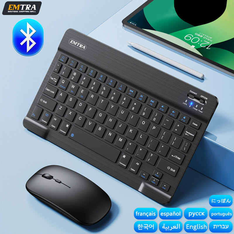 Keyboard Mouse nirkabel Bluetooth, untuk IOS Android Windows Tablet untuk iPad Air Mini Spanyol Korea Portugal Keyboard Rusia