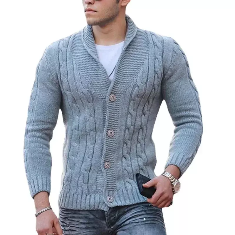 2023 Autumn/Winter New Sweater Men's Knitted Cardigan Solid Color Slim Fit European and American  Coat Warm