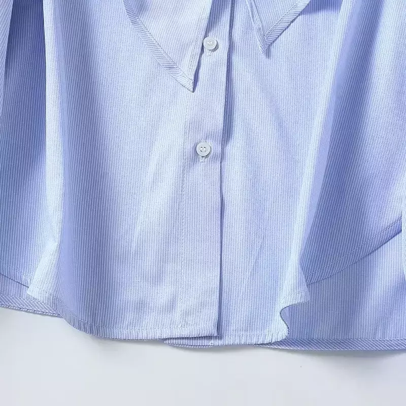 Женская модная двухцветная короткая блузка в полоску с бантом, украшенная бантом, блузка в стиле ретро на пуговицах с длинными рукавами, шикарные топы, 2023