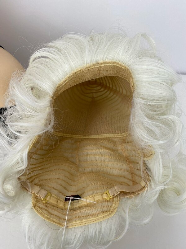 Peluca de pelo sintético ondulado en capas para mujer, pelo rubio corto con flequillo completo