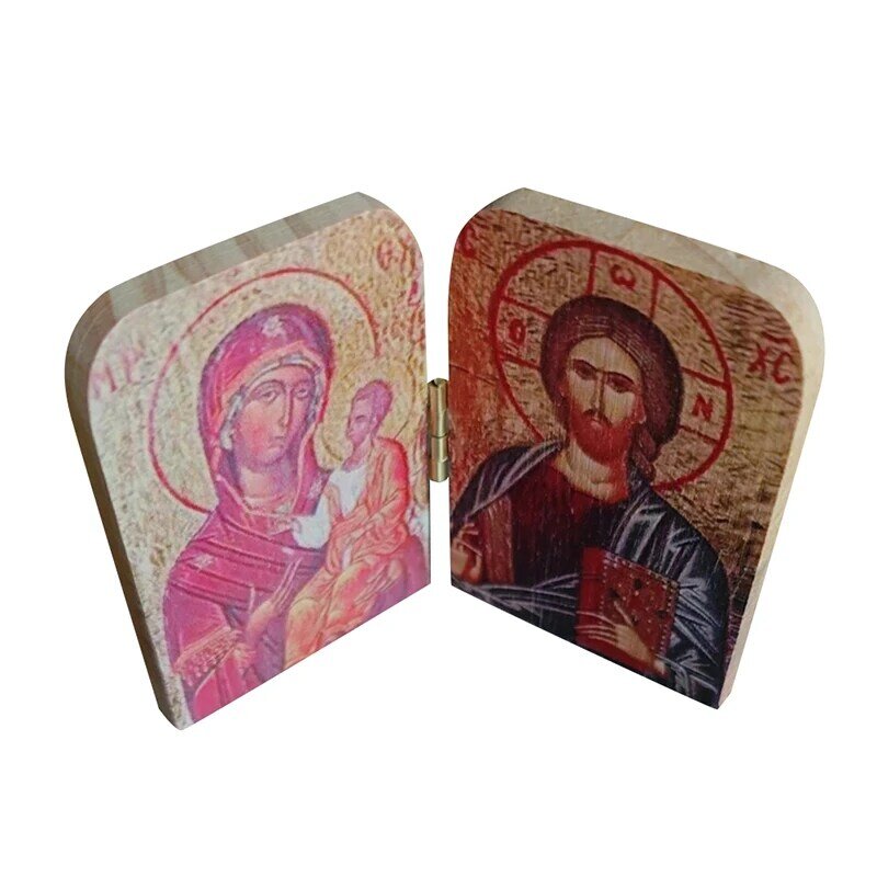 De madeira cristo o professor e a virgem de Kazan ícone católico, ícone díptico para viagens, presente religioso, Home Display, 1pc