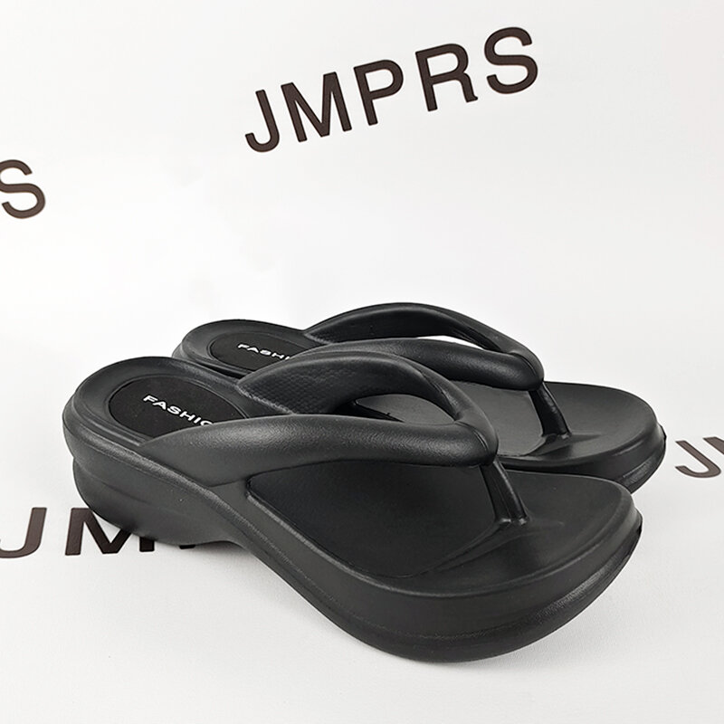 Jmprs รองเท้าแตะส้นเตารีดแบบหนาสำหรับผู้หญิงรองเท้าแตะชายหาดกันลื่นสำหรับผู้หญิงรองเท้าเสริมส้นฤดูร้อน2024
