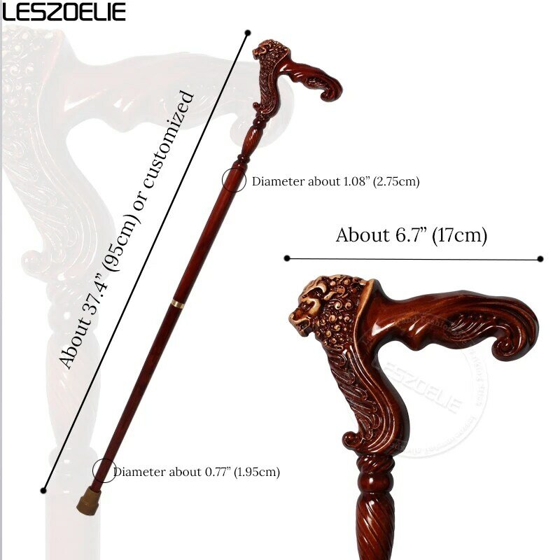 사자 머리 럭셔리 나무 지팡이, 남성 레트로 분리형 독일 너도밤나무 워킹 스틱, 여성 유행 우아한 워킹 지팡이, 95cm