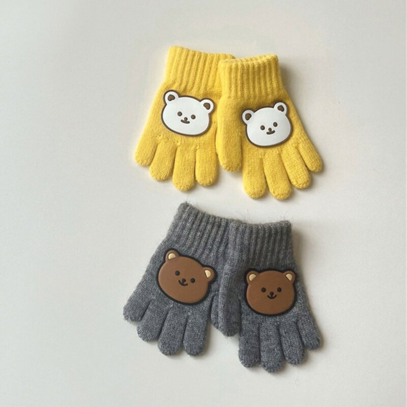 1 Pair Woolen Yarn Winter Warm Baby Gloves Thicken Knitted Baby Full Finger Mittens for 3-7 Years Children Outdoor Skiing Gloves