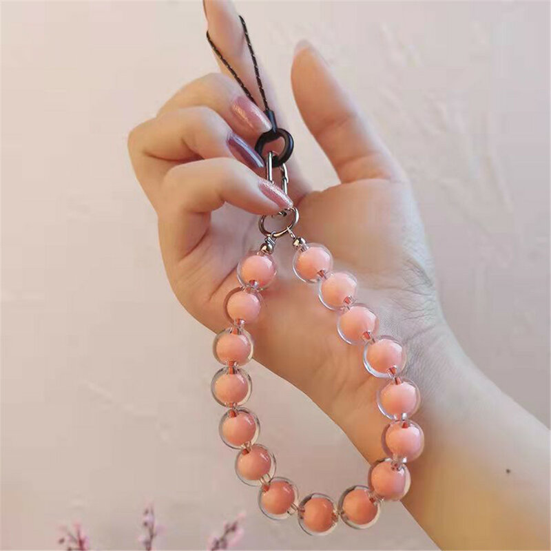 Macaron Crystal Beads Mobile Phone Chain Straps Anti-Lost Lanyard For Women Jewelry Mobile Phone Chain Wrist Strap Rope New