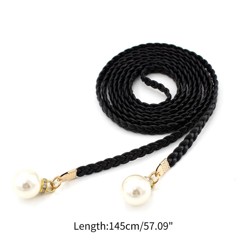 Vintage Bohemian Knot Thin Belt for Women White Pearl Decors Ladies Dress Belt Fashion Female Waist Rope Accessories
