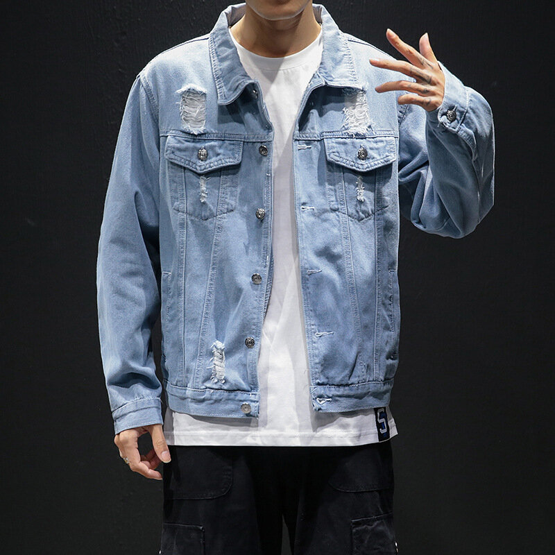 Denim Coat Men's New Spring and Autumn Casual Korean Version Trend Handsome Youth Lapel Jacket Clothes