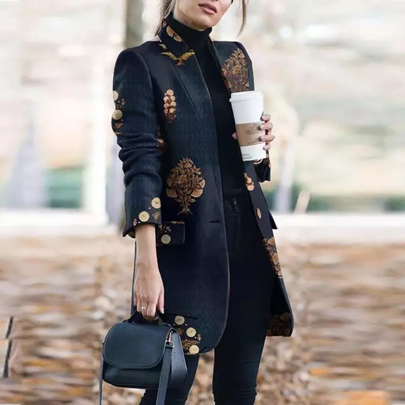 Vintage, w kwiaty z nadrukiem oversize blezer damska klapa bluza z długim rękawem moda wiosna jesień damski garnitur oficjalny kurtka Indie