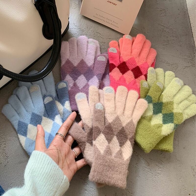 Keep Warm Knitted Gloves Daily Cold Proof Windproof Short Mittens Touch Screen All Finger Gloves Autumn Winter