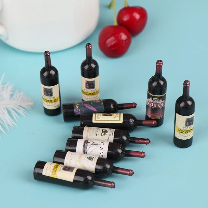 Nowe 5/10Pcs miniaturowe butelki z żywicy Mini czerwone butelki wina kubki do mebli kuchennych akcesoria do domu dla lalek
