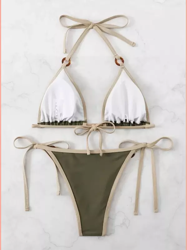Conjunto sexy de biquínis halter para mulheres, biquíni com laço triangular, roupa de banho brasileira, roupas de praia, maiô, 2022