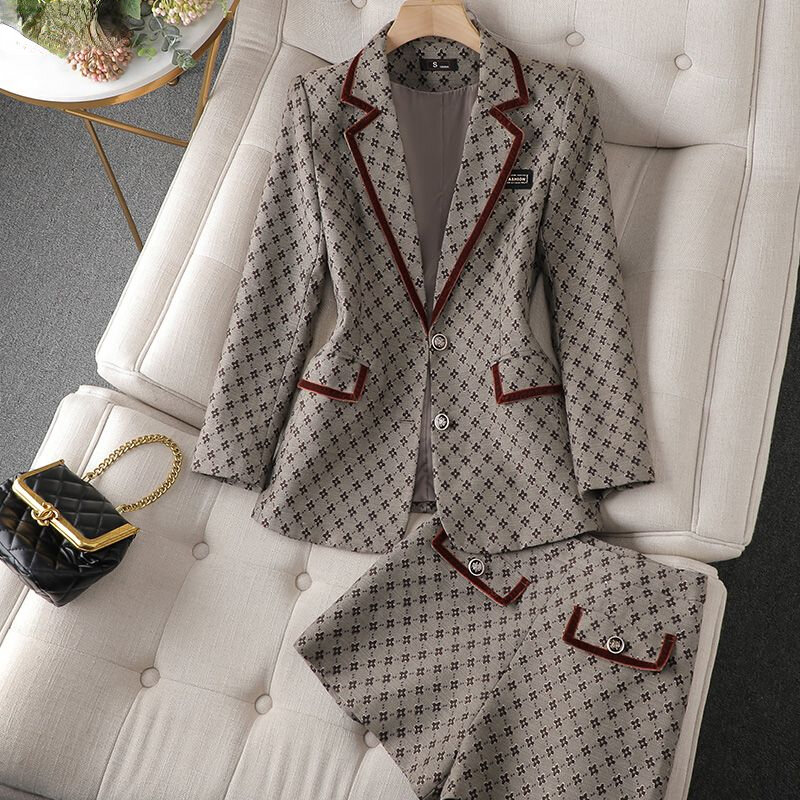 High Quality 2023 Spring Ladies Khaki Korean Fashionable Blazer Sets Women Suits Work Wear Office Autumn Casual Pants Jacket