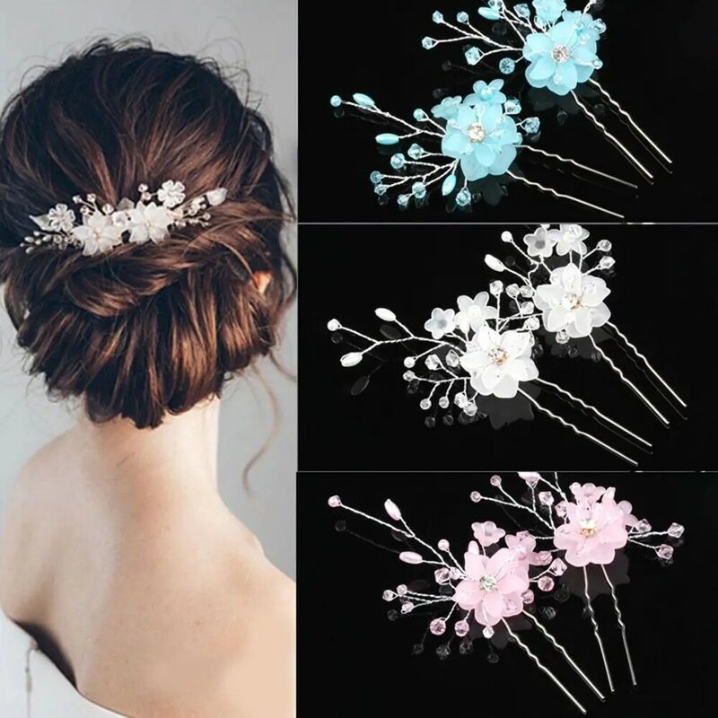Accesorios para el cabello de boda, Tiara nupcial en forma de U, horquilla de flores, palo, tocado de novia, 1 piezas