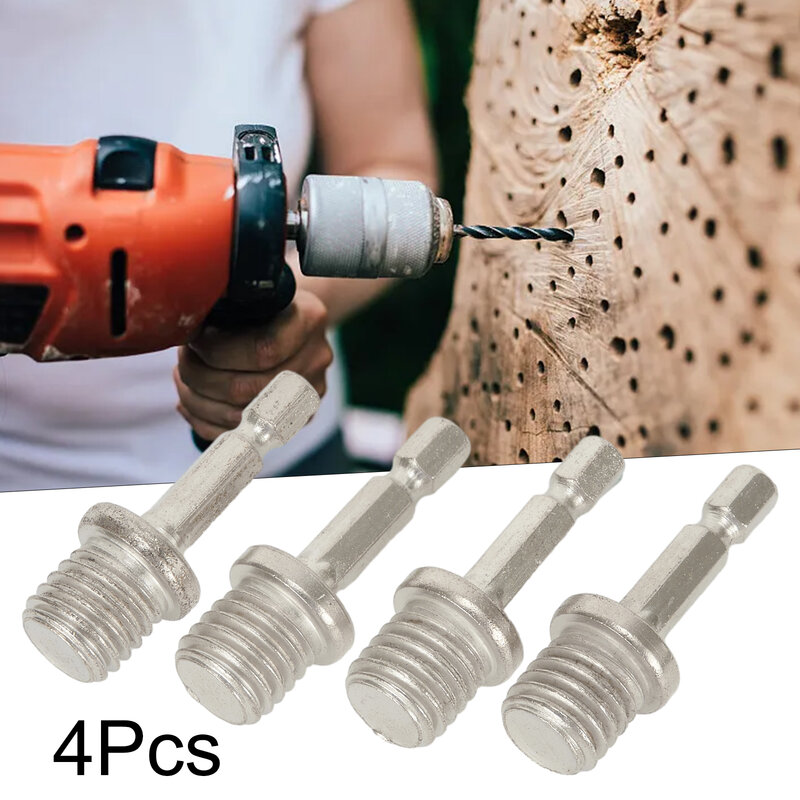 4pcs Connecting Rod Hexagon Adapter 6mm/1/4" Drill Chuck M14 For Electric Drill Sanding Pad Polishing Disc Connection Rod