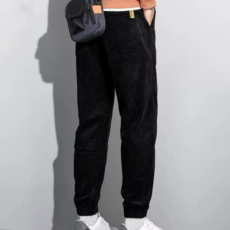 Брюки-султанки мужские вельветовые, прямые штаны Slim Fit в повседневном стиле, с эластичным поясом и карманами на завязках, Осень-зима