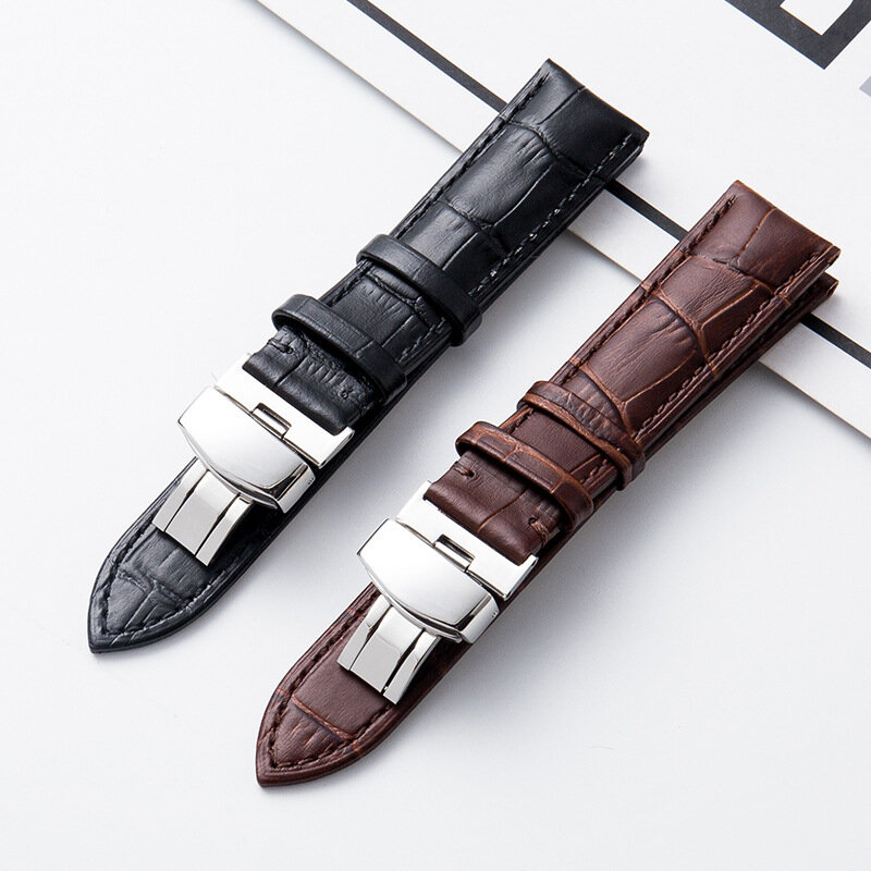 Bracelet de montre en cuir de veau véritable, affaires décontractées, noir, marron, papillon, motif crocodile, 18mm, 20mm, 22mm, 24 mm