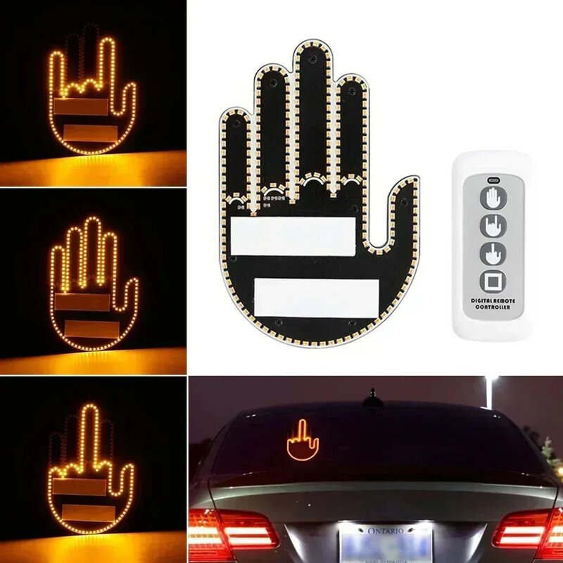 Funny Car Finger Light With Remote Hand Gesture Sign Light Car Interior Auto Lamp LED Middle Gesture Hand Lamp Car Accessories