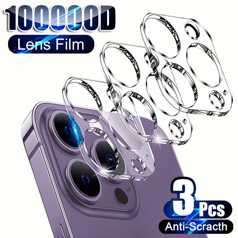 Protector de lente de cámara HD For iPhone, cubierta trasera completa de vidrio templado, accesorios de película, 15, 14, 13, 12, 11 Pro Max, Mini, 3 piezas