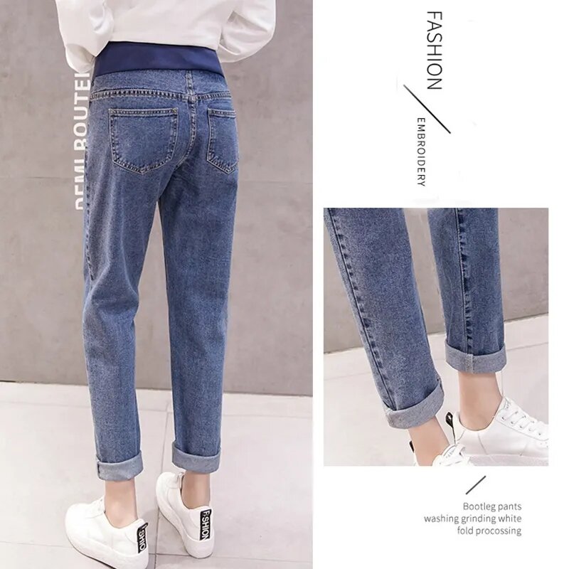 Schwangerschaft Bauch Hosen Jeans Umstands hosen für schwangere Frauen Kleidung hohe Taille Hosen lose Jeans Stretch ausgestellte Jeans