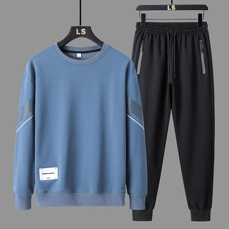 Trakcksuit-Camiseta de manga larga a rayas para hombre, conjunto deportivo informal, sudadera de dos piezas y pantalones, 5XL, primavera, 2024