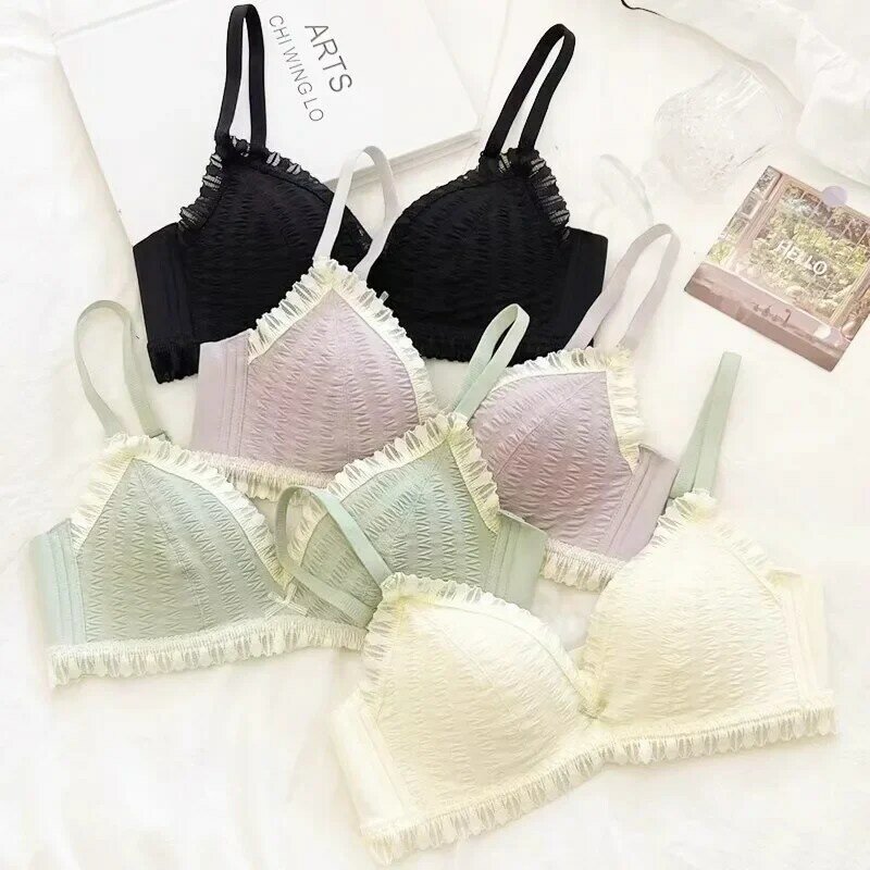 The New Underwear Women Small Chest Gathering Sexy Lace Without Underwire Pure Girly Style Bra Cover Beauty Back Comfort