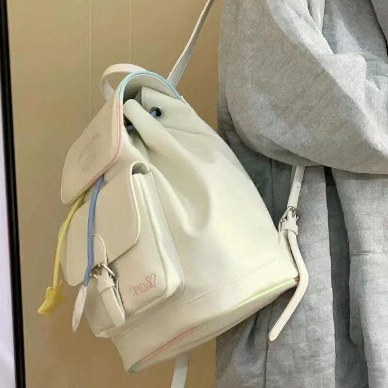Xiuya-Mochila de couro fofa para mulheres, pequenas alunas, bolsas estéticas, designer coreana, nova moda, mochilas casuais para jovens femininas