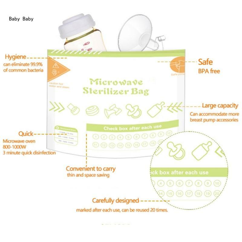10 folhas/conjunto reutilizáveis ​​sacos esterilizador a microondas bolsa esterilização para garrafas leite do e