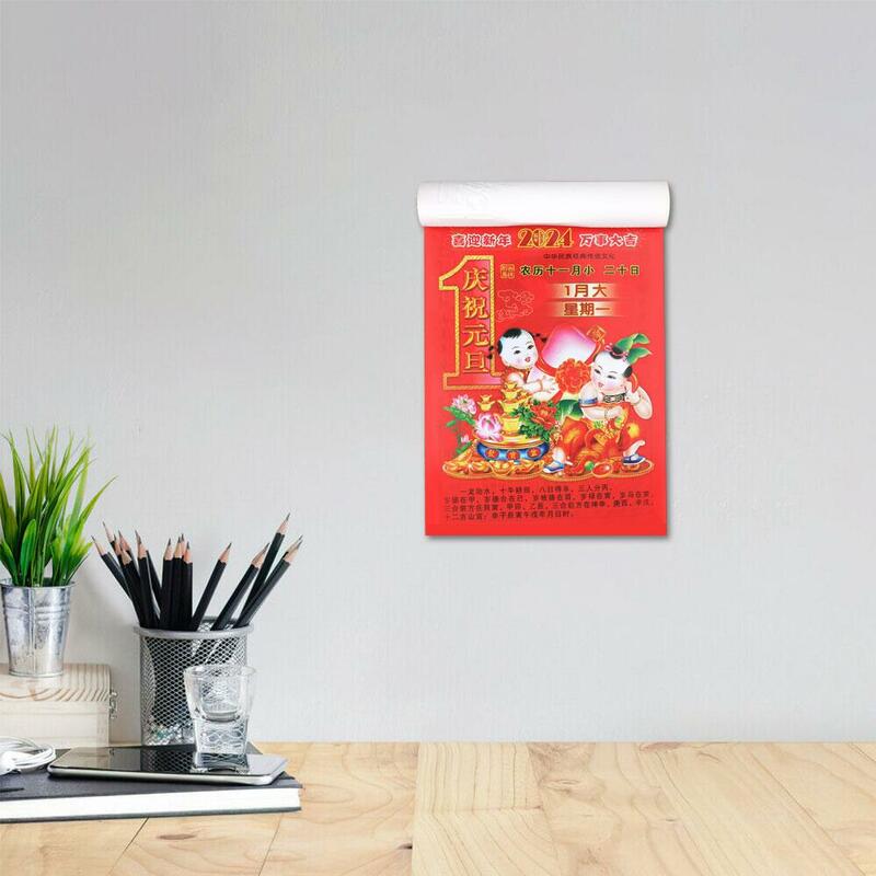 Calendário da parede do ano do dragão, vintage rasgado à mão, nova decoração lunar chinesa, calendário do ano, C5A6, 2024