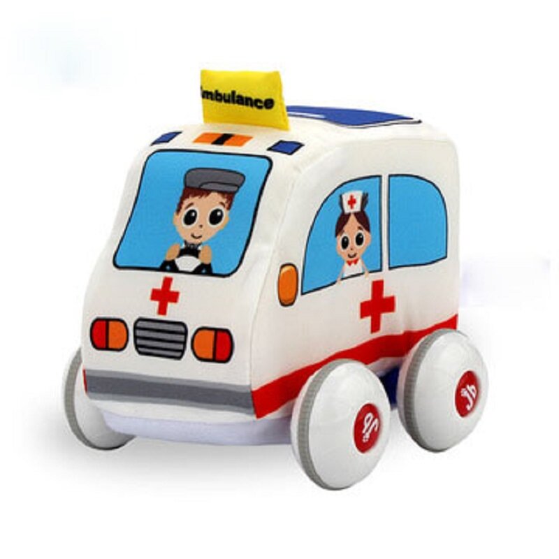 Bebê macio pano brinquedo carro puxar para trás educacional bebê ambulância carro brinquedos de pelúcia presentes do dia das crianças do miúdo aniversário presentes de natal