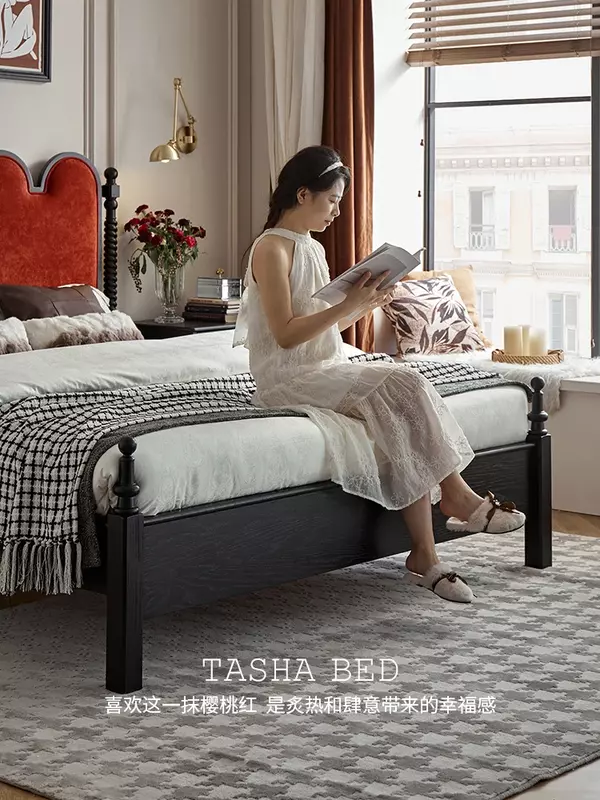 سرير مزدوج من الخشب الصلب ، عبوة ناعمة ، غرفة نوم الأمريكية الرجعية ، في ماستر ، m
