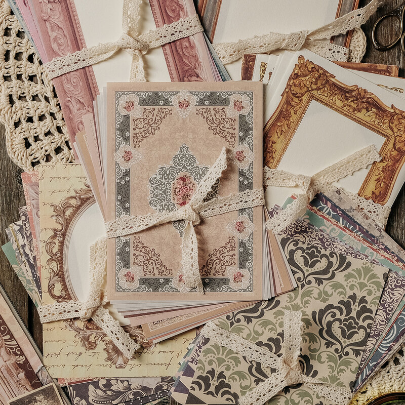 Mr. Paper 빈티지 꽃 핸드북 소재 종이, 유럽 스타일 프레임 패턴 장식 베이스 카드 스톡 종이, 30 개/책