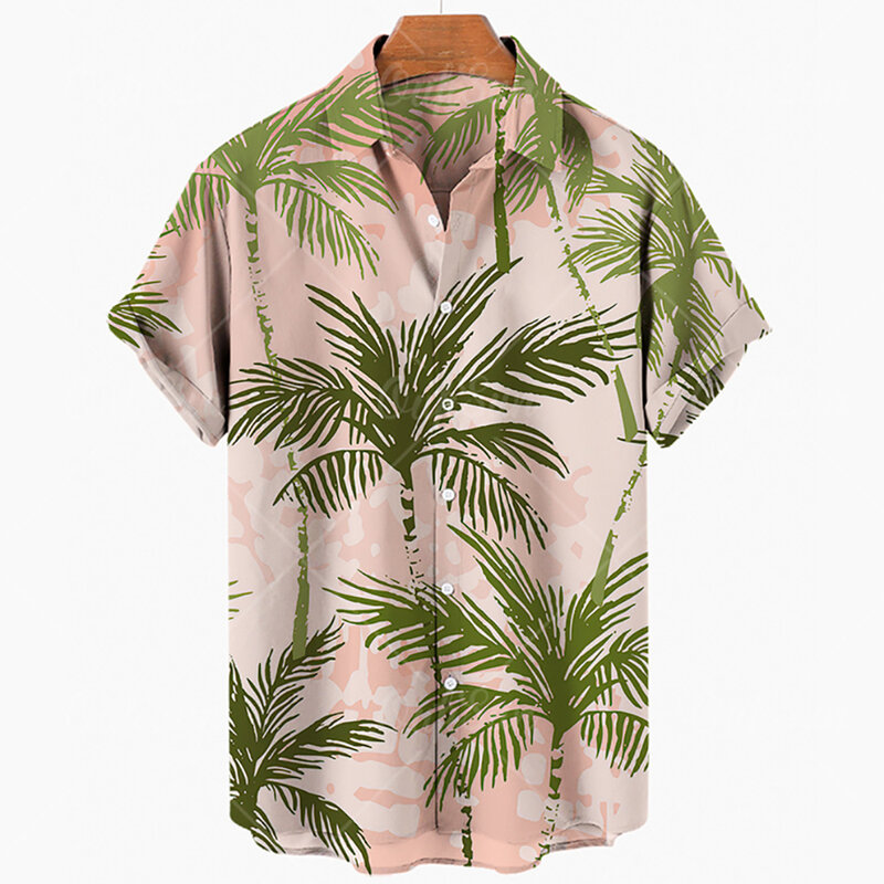 Summer Hawaiian Shirt For Men 3D Retro Coconut Tree Pattern Short Sleeve Vacation Breathable Casual Design Clothing Fashion