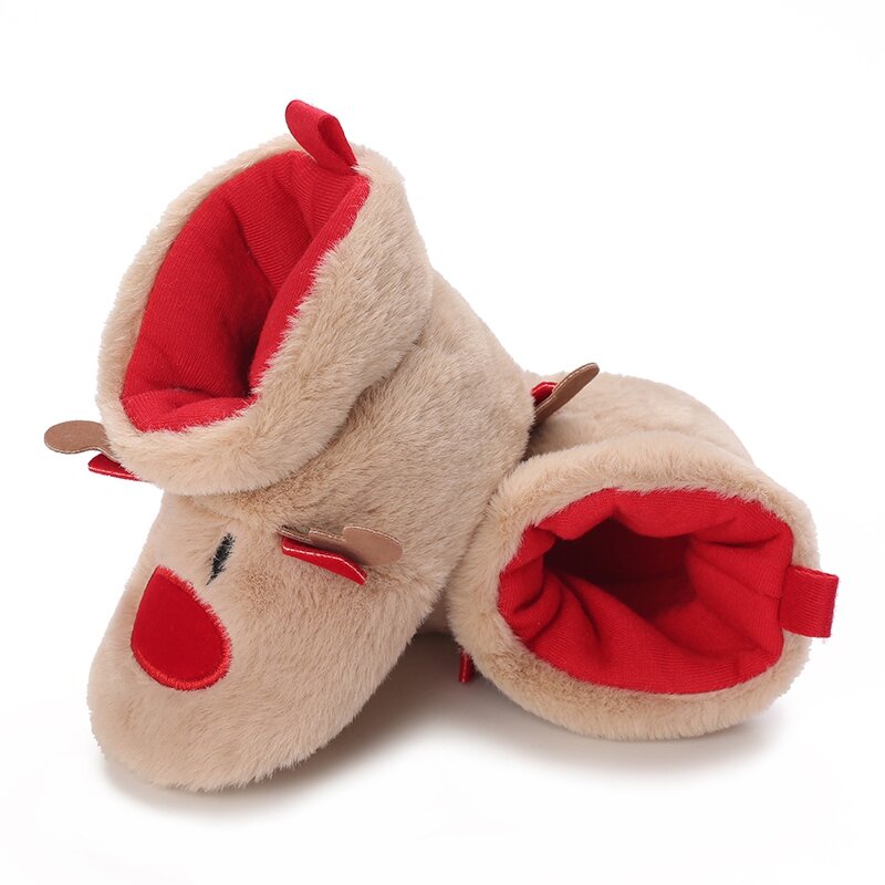 Infant Toddler Baby Fleece Slippers Soft Anti-Slip Elk Booties Winter Warm Toddler Crib Children's Shoes Christmas Boots
